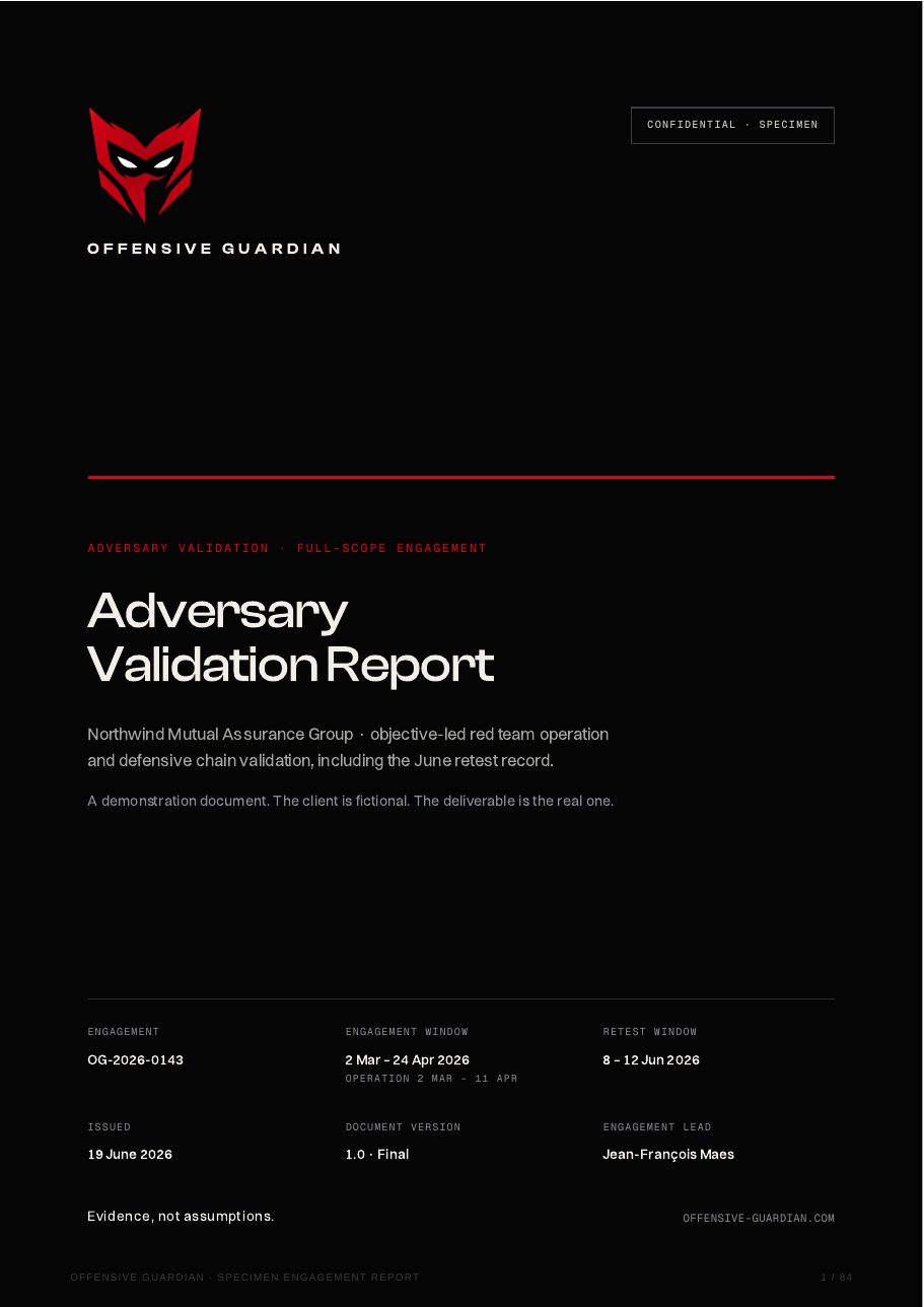 Sample report page: Cover and engagement record