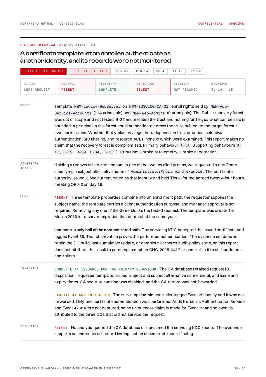 Sample report page: One finding, complete